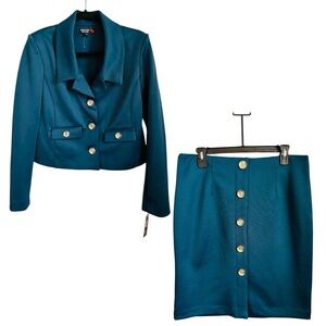 Shelby Rose New York Skirt 2 Piece Teal Blue Size Medium Size 8 Gold Buttons NWT